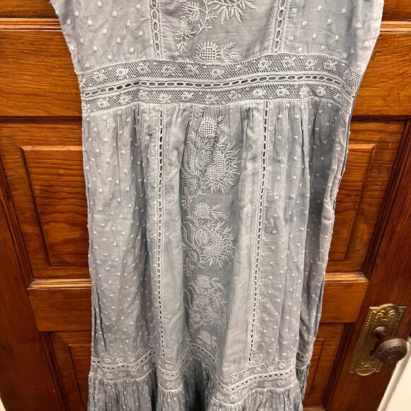 LoveShackFancy Norma Dress Washed Denim Blue size 0 $595 NWT's Embroidered - Picture 4 of 16